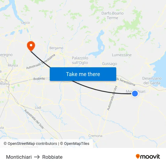 Montichiari to Robbiate map