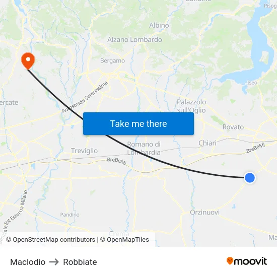 Maclodio to Robbiate map