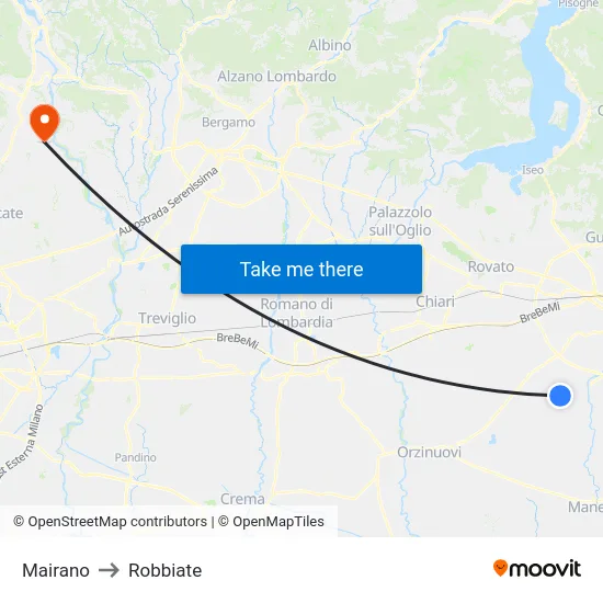 Mairano to Robbiate map