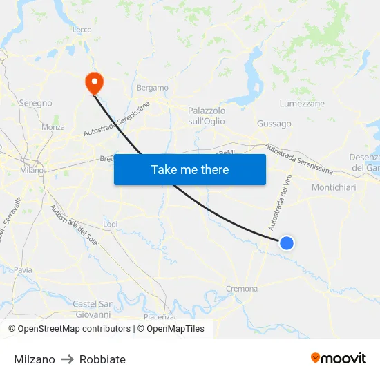 Milzano to Robbiate map