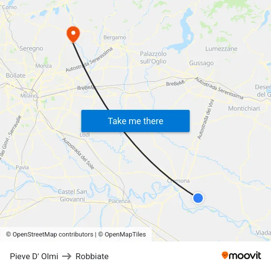 Pieve D' Olmi to Robbiate map