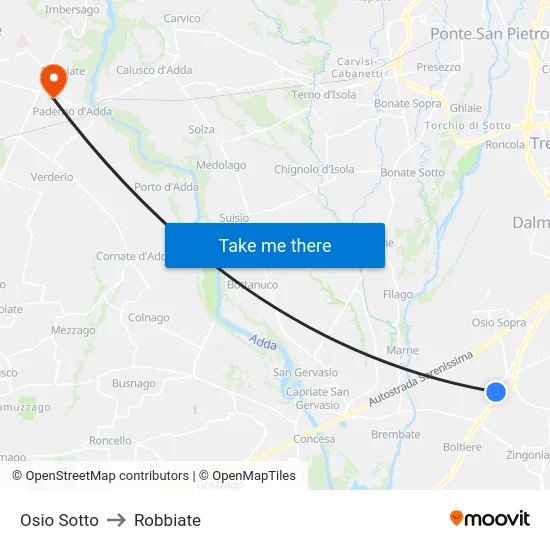 Osio Sotto to Robbiate map