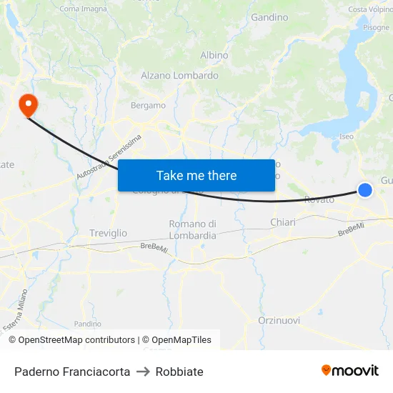 Paderno Franciacorta to Robbiate map