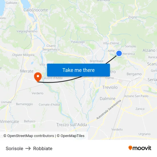 Sorisole to Robbiate map