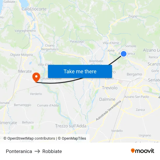 Ponteranica to Robbiate map