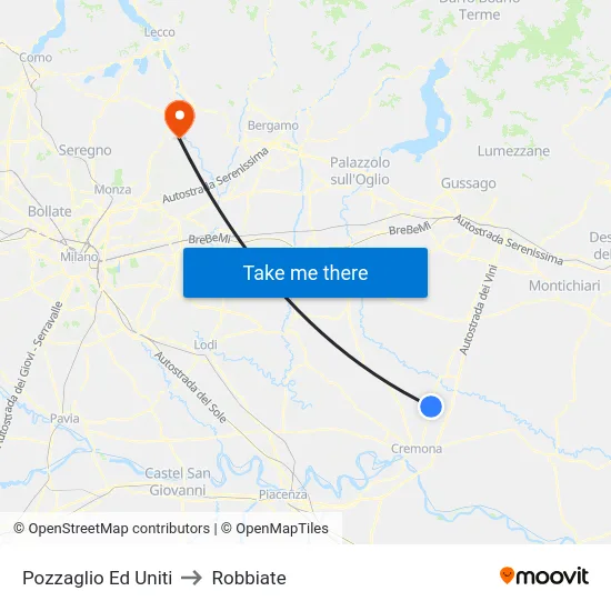 Pozzaglio Ed Uniti to Robbiate map