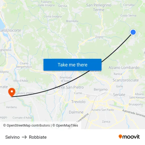 Selvino to Robbiate map