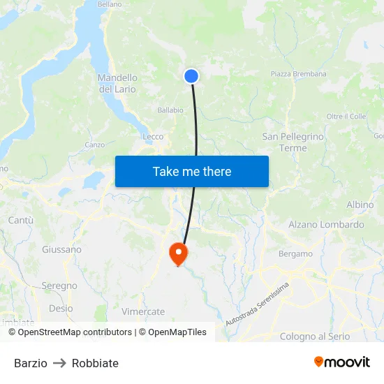 Barzio to Robbiate map