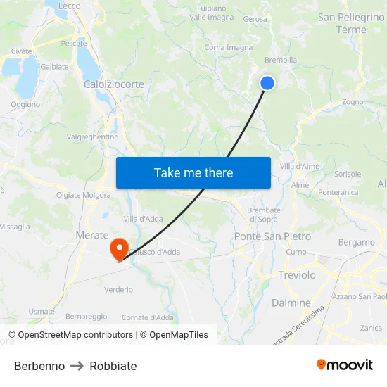 Berbenno to Robbiate map