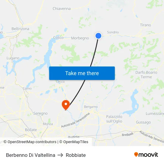 Berbenno Di Valtellina to Robbiate map
