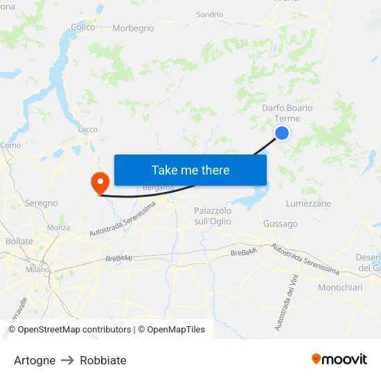 Artogne to Robbiate map