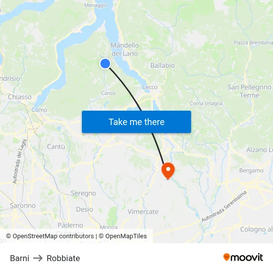 Barni to Robbiate map