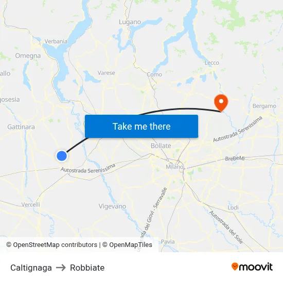 Caltignaga to Robbiate map