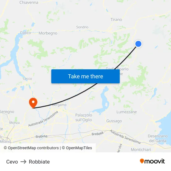 Cevo to Robbiate map