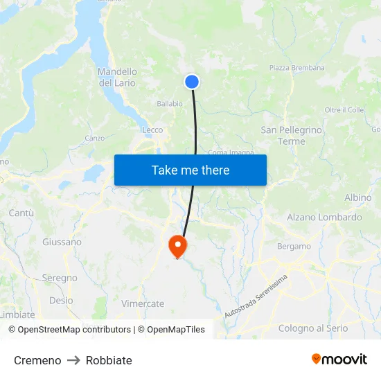 Cremeno to Robbiate map