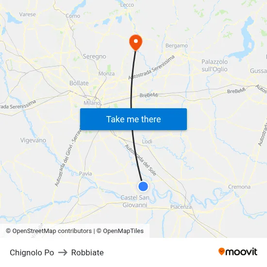 Chignolo Po to Robbiate map