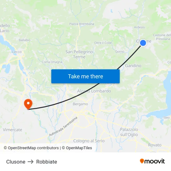 Clusone to Robbiate map