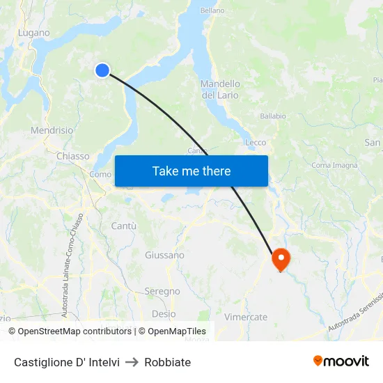 Castiglione D' Intelvi to Robbiate map