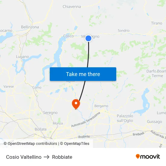 Cosio Valtellino to Robbiate map