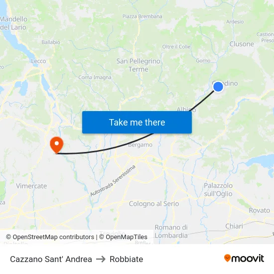 Cazzano Sant' Andrea to Robbiate map