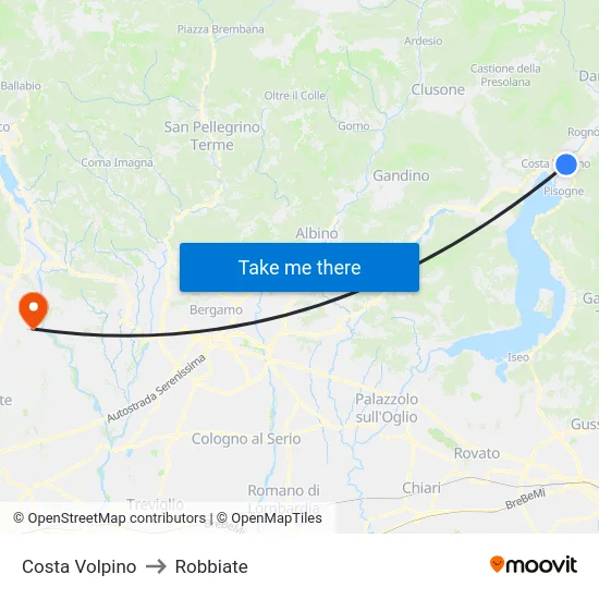 Costa Volpino to Robbiate map