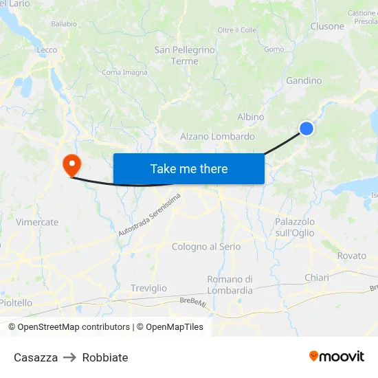 Casazza to Robbiate map