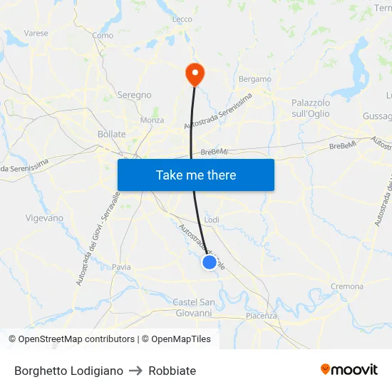 Borghetto Lodigiano to Robbiate map