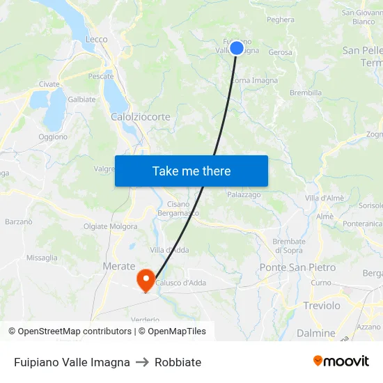 Fuipiano Valle Imagna to Robbiate map