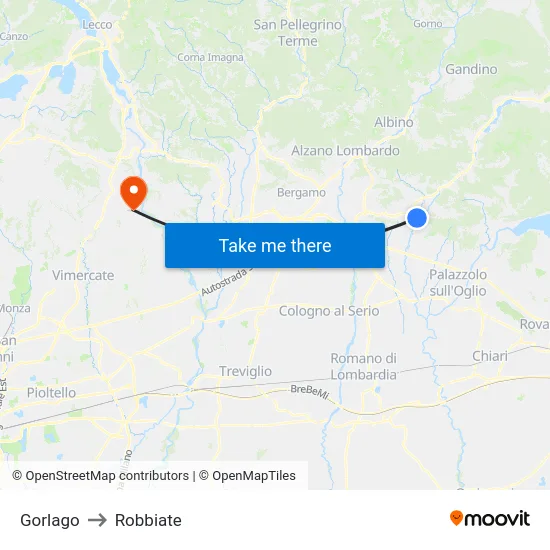 Gorlago to Robbiate map