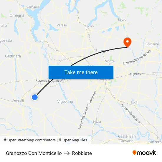 Granozzo Con Monticello to Robbiate map