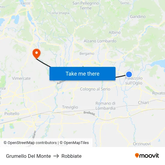 Grumello Del Monte to Robbiate map