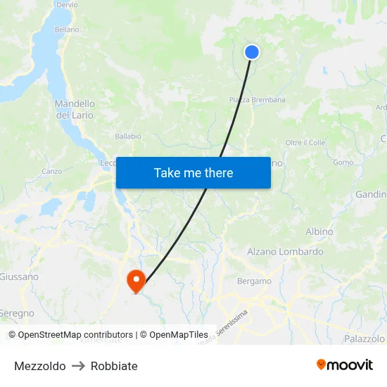 Mezzoldo to Robbiate map