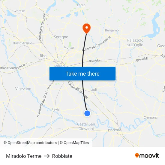 Miradolo Terme to Robbiate map