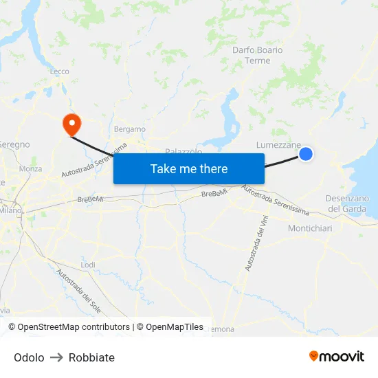 Odolo to Robbiate map