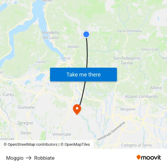 Moggio to Robbiate map