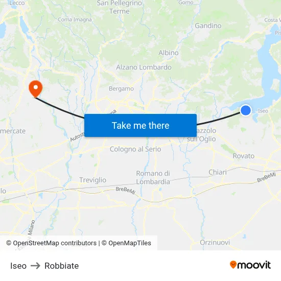 Iseo to Robbiate map