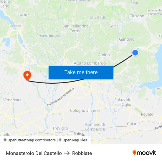 Monasterolo del Castello to Robbiate map