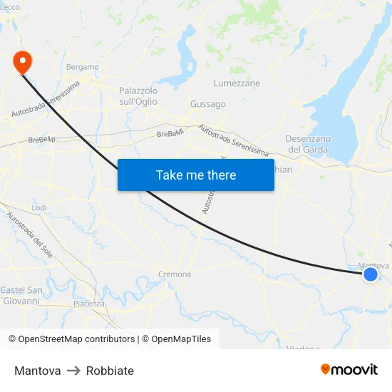 Mantova to Robbiate map