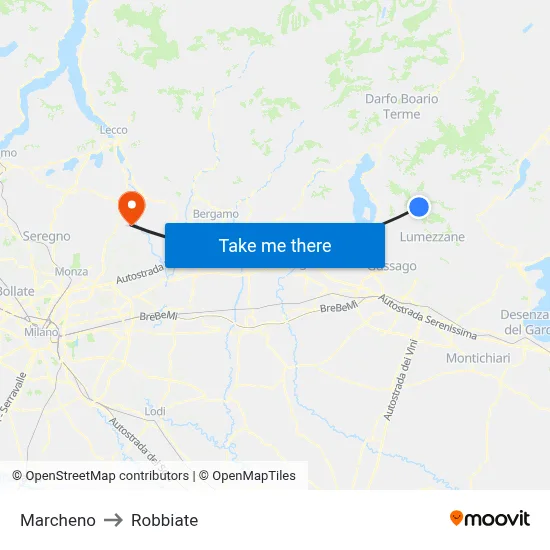 Marcheno to Robbiate map