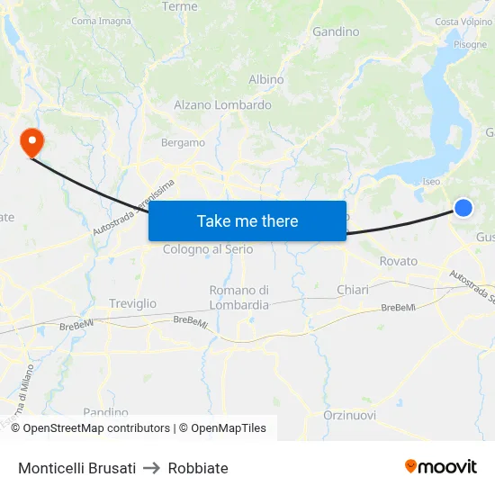 Monticelli Brusati to Robbiate map
