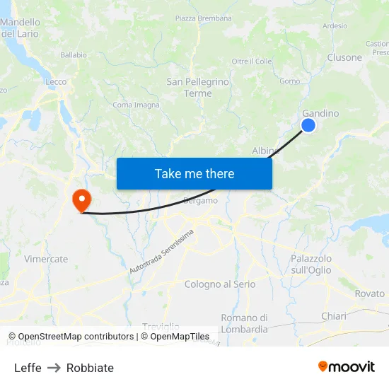 Leffe to Robbiate map
