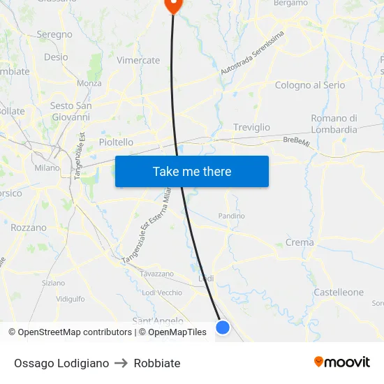 Ossago Lodigiano to Robbiate map
