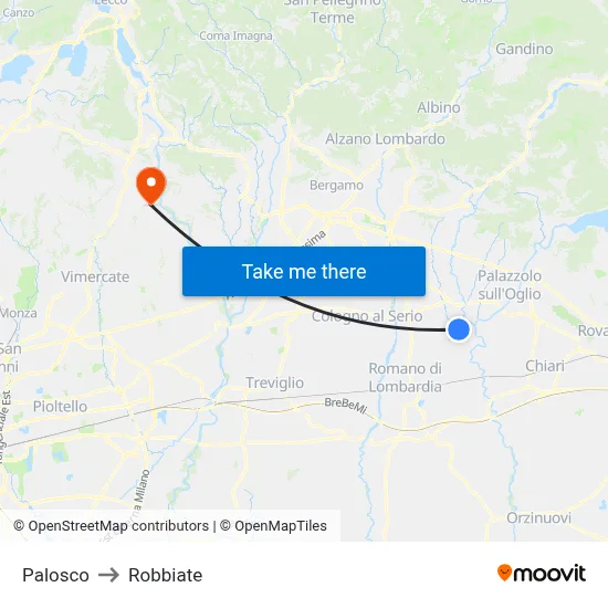 Palosco to Robbiate map