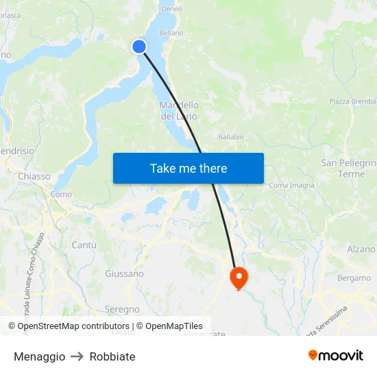 Menaggio to Robbiate map