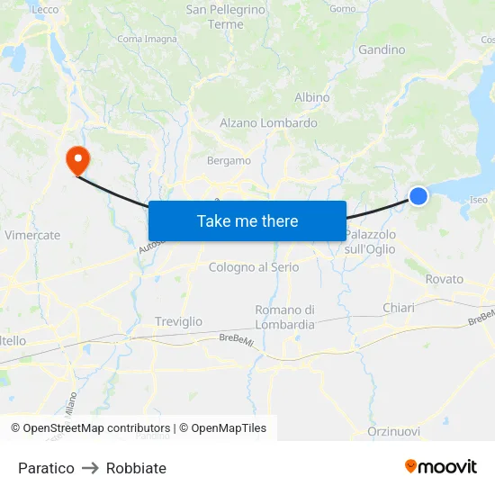 Paratico to Robbiate map