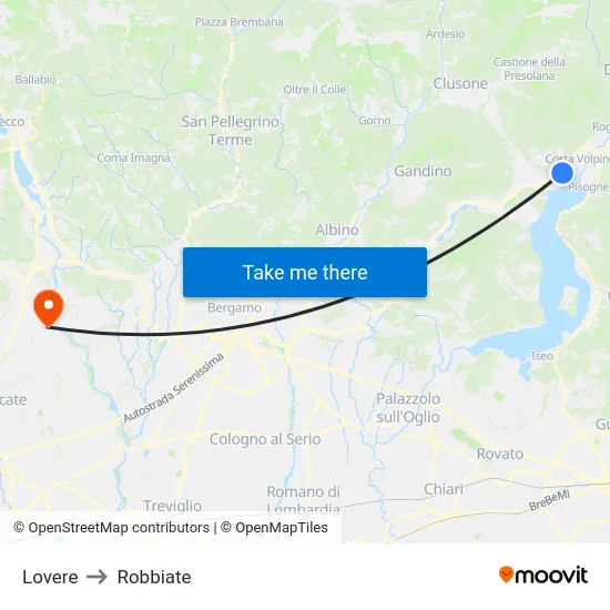 Lovere to Robbiate map