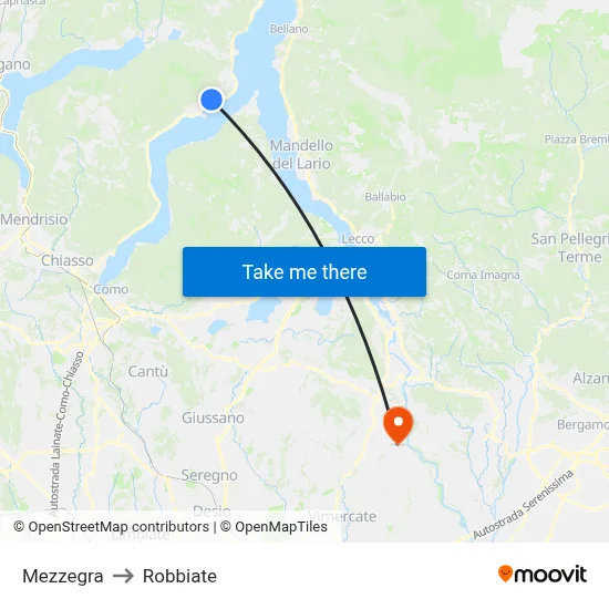 Mezzegra to Robbiate map