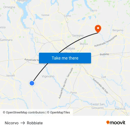 Nicorvo to Robbiate map