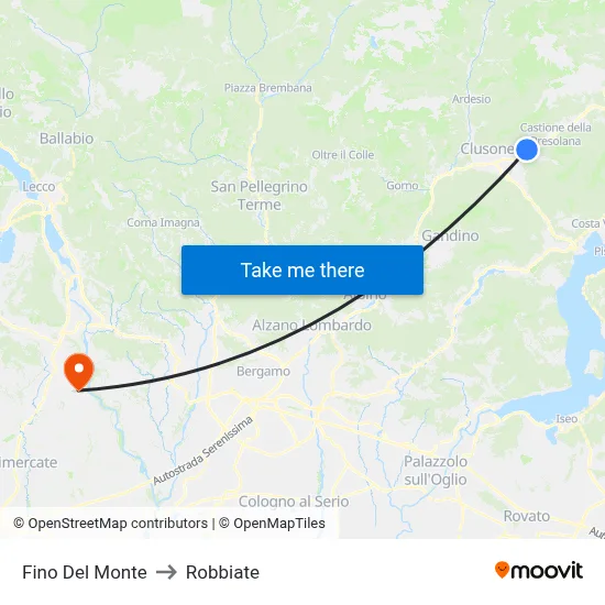 Fino del Monte to Robbiate map
