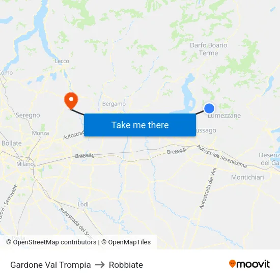 Gardone Val Trompia to Robbiate map